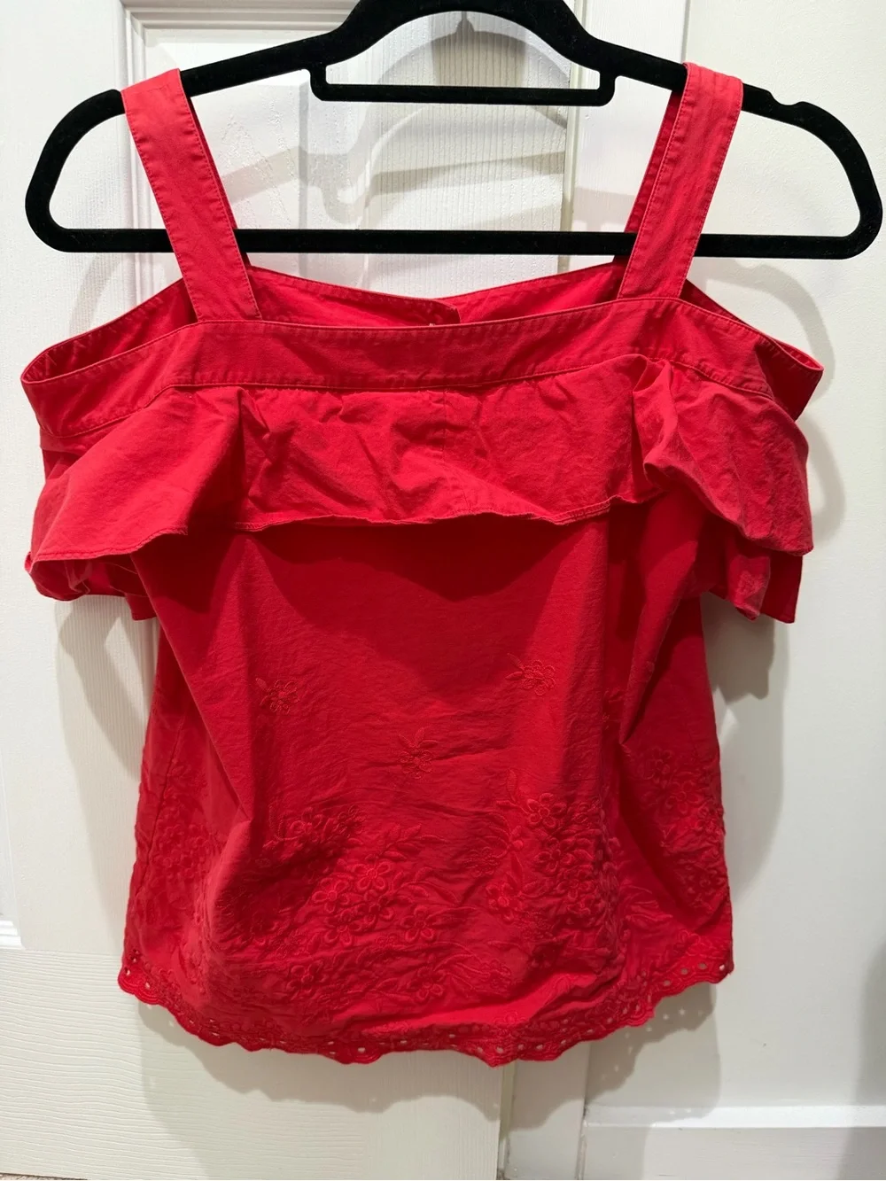 Draper James Red Off-Shoulder Ruffle Button-Front Top - Picture 2 of 3